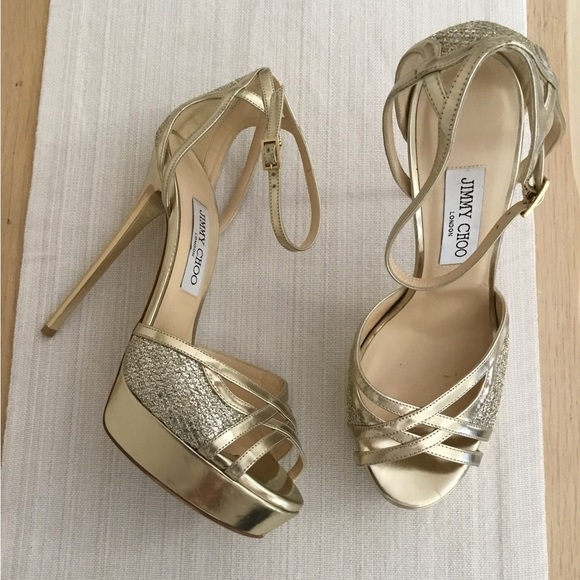 Jimmy Choo Laurita Platform Glitter Pump, Champagne size 39.5 - Picture 9 of 13